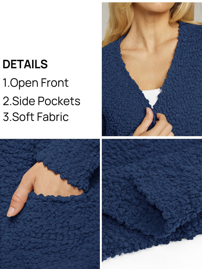MEROKEETY Women's 2025 Winter Long Sleeve Soft Chunky Knit Sweater Open Front Cardigan Outwear Coat Navy - Image 5
